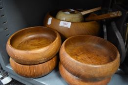 A selection of hand turned wooden teak bowls