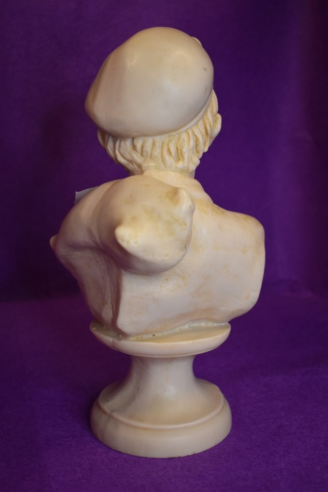 A vintage stone or mineral bust of a cheeky Butchers lad with jaunty hat and cigarette with a pig or - Image 2 of 2