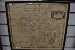 A map hand tinted and framed after Robert Morden for Worcester Shire