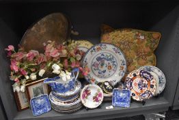A selection of ceramic plates including Imari ware and Masons
