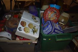 Two boxes of collectable advertising tins including biscuit and similar