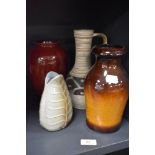 A selection of mid century West German pottery vases