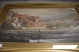 An original water colour of boats in dock