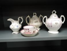 A selection of Victorian lidded serving dishes hand decorated porcelain creamer and a Sunderland