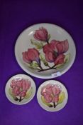 Two modern pin dishes by Moorcroft and a matching larger plaque or plate