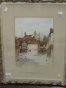 A watercolour, James Lawson Stewart,The Old Kings Arms, Salisbury, 34 x 25cm, plus frame and glazed