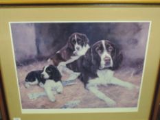 A print, after John Trickett, Spaniels, signed and num 619/850, 46 x 56cm, plus frame and glazed