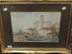A watercolour, Pierre Le Boeuff, Verex d'Aosta, 27 x 37cm, plus frame and glazed
