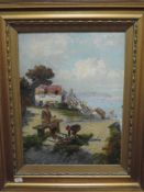 A pair of oil paintings, McSwiney, harbour scenes, indistinctly signed, 40 x 29cm, plus frame