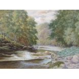 A watercolour, J Crane, river landscape, signed, 23 x 34cm, plus frame and glazed