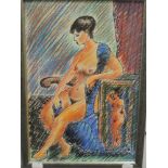 An acrylic painting, attributed to Arthur Kitching, Portrait of a Nude Female, 37 x 25cm, plus frame