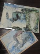 Three watercolours, Frank Bowman, coastal landscapes, signed, 46 x 58cm, 52 x 75cm, and 50 x 60cm,