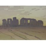 A print, after Mealy, Stonehenge, indistinctly signed, 23 x 33cm, plus frame and glazed