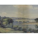 A watercolour, Rampling, river Lune, signed, 23 x 36cm, plus frame and glazed