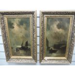 A pair of textured prints, moonlit harbours, 43 x 29cm, plus frame