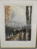 A print, after H W, barge horses, indistinctly signed, dated 1921, 47 x 35cm, plus frame and glazed