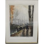 A print, after H W, barge horses, indistinctly signed, dated 1921, 47 x 35cm, plus frame and glazed