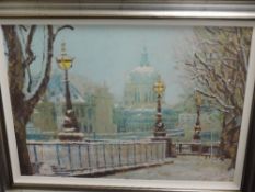 A Ltd Ed print, after Rolf Harris, London in winter, signed and num 35/49, 68 x 95cm, plus frame