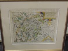 A map, Christopher Saxton and William Kip, Westmorland, C17th, 30 x 35cm, plus frame and glazed