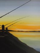 An oil painting, Susan Heywood, Fishing at Sunset Sandside, initialled, 45 x 36cm, plus frame and