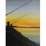 An oil painting, Susan Heywood, Fishing at Sunset Sandside, initialled, 45 x 36cm, plus frame and