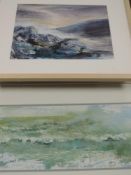 A watercolour, Kate Bentley, Wave Study, signed and attributed verso, 18 x 48cm, plus frame and