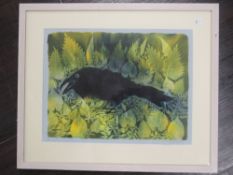 A Ltd Ed print, after Judy Evans, Crows, signed and num 15/30, 32 x 42cm, plus frame and glazed