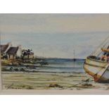 A watercolour, low tide, indistinctly signed, 12 x 16cm, plus frame and glazed