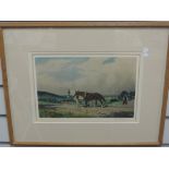 A coloured etching, after Joseph Kirkpatrick, village plough, signed, 20 x 30cm, plus frame and