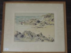 A watercolour, James Croft, Knock Bay Portpatrick, signed and dated 1957, and attributed verso, 27 x