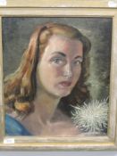 An oil painting on board, G Petter, Portrait of a Lady, signed, attributed verso and dated 1945,
