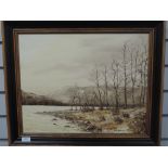 An oil painting, Tom Holland, Coniston Water landscape, signed, 39 x 49cm, plus frame and glazed