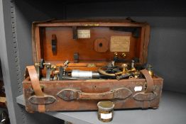 An antique surveyors or architects Theodolite/instrument in wood and leather case,E R Watts and