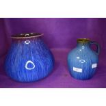 A Lovatt's Langley ware vase having blue and purple glaze and a Danseby ware Denby handled vase.