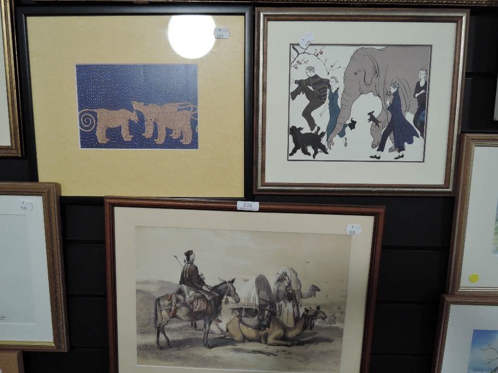 A selection of prints including leopard and caravan