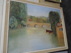 An original oil on canvas of a riverside scene