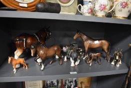 A collection of horse figurines including Beswick and royal Doulton, some AF.