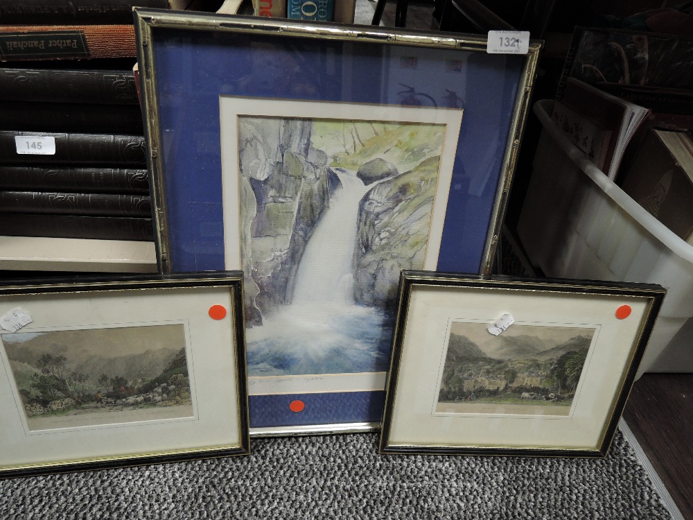 Two late Victorian prints including Westmorland for Kirkstone and Ambleside also a watercolour