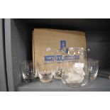 A vintage Whitefriars Hand made crystal water set comprising of jug and glasses with box.