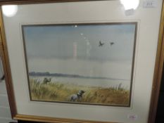 An original water colour depicting duck hunting