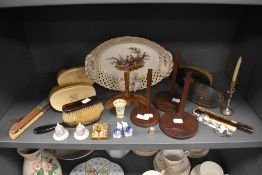 A varied lot of vintage and antique items including wooden stands, Adjustable glasses, brushes and