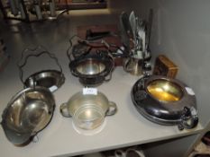 A selection of plated wares and cutlery including mother of pearl handled