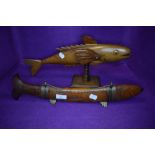 A vintage fish serving knife and fork in carved fish formed holder also included is a Pitcairn islan