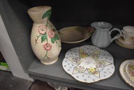 A Maling ware vase and bowl, hand painted Shelley plate and Kensington jug.