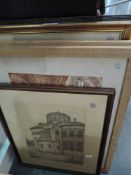 A selection of of architectural prints and original water colours