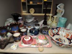 A selection of ceramics including Maling ware and Imari fruit bowl