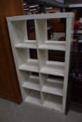 A modular style shelving unit