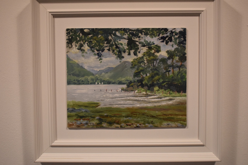 An oil on board Friar's Cragg, Derwentwater by Haydn Morris. Signed and framed - Image 2 of 3