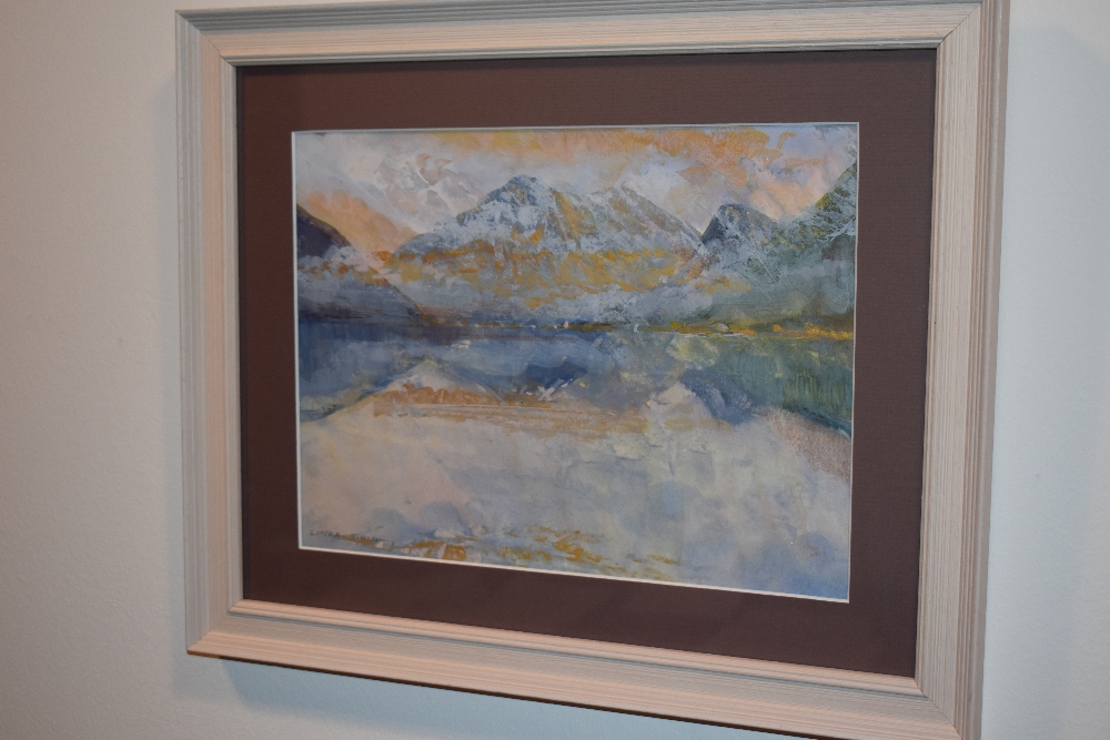 An acrylic Fjord by Linda Birch. Signed glazed and framed - Image 2 of 3