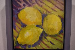 An oil on canvas Three Lemons by Gina Farncombe.